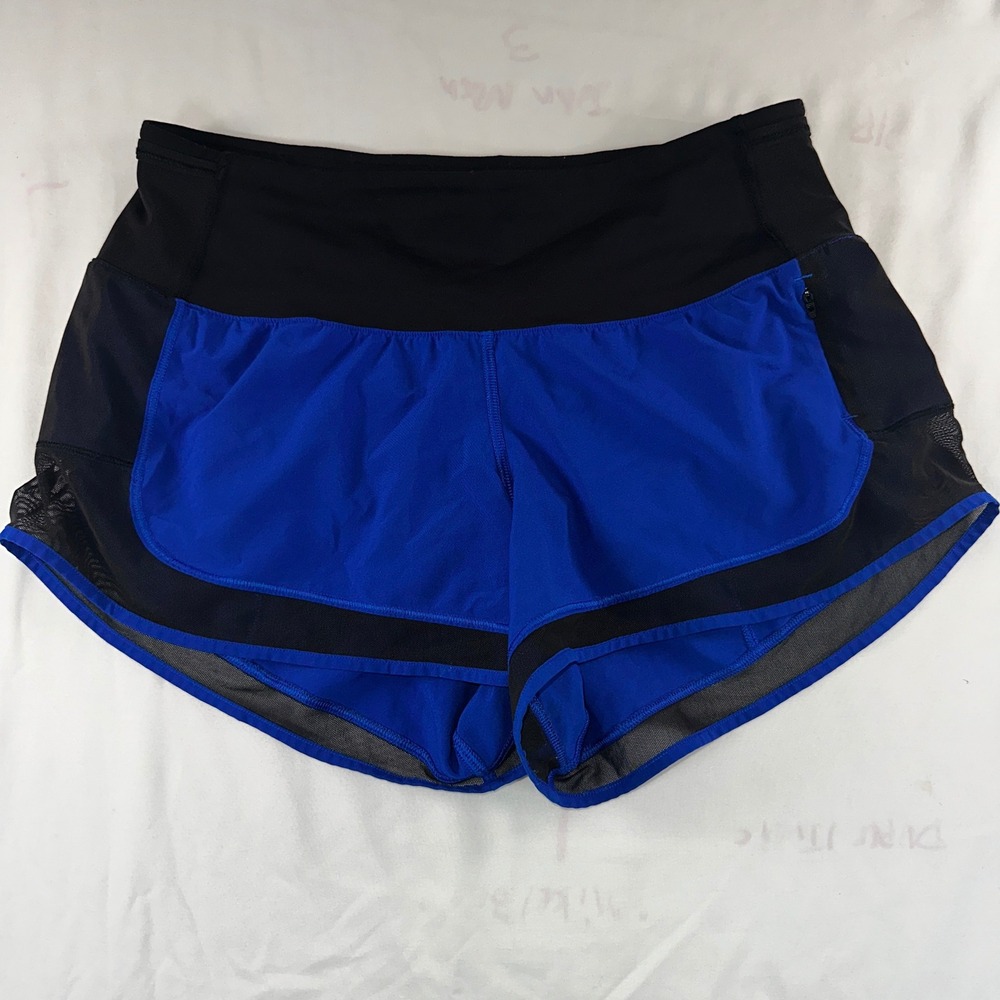 Lululemon Hotty Hot Shorts Blue Black Mesh Running Training Size 4 2.5 Inseam